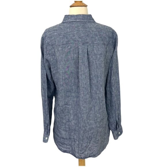 J. McLaughlin 100% Linen Button Down Shirt Denim Blue Long Sleeve Classic Size M - Picture 5 of 10